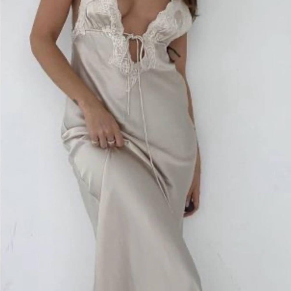 Rumored Cream Satin Lace Dress